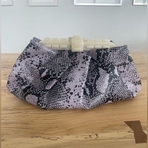 LIKE NEW: JERRY AMETHYST ICE EMBOSSED SNAKE GATHERED CLUTCH BAG